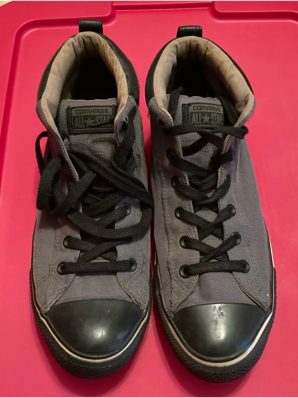 Converse Gray Canvas High-Top Sneakers with Black Accents - Picture 1 of 8